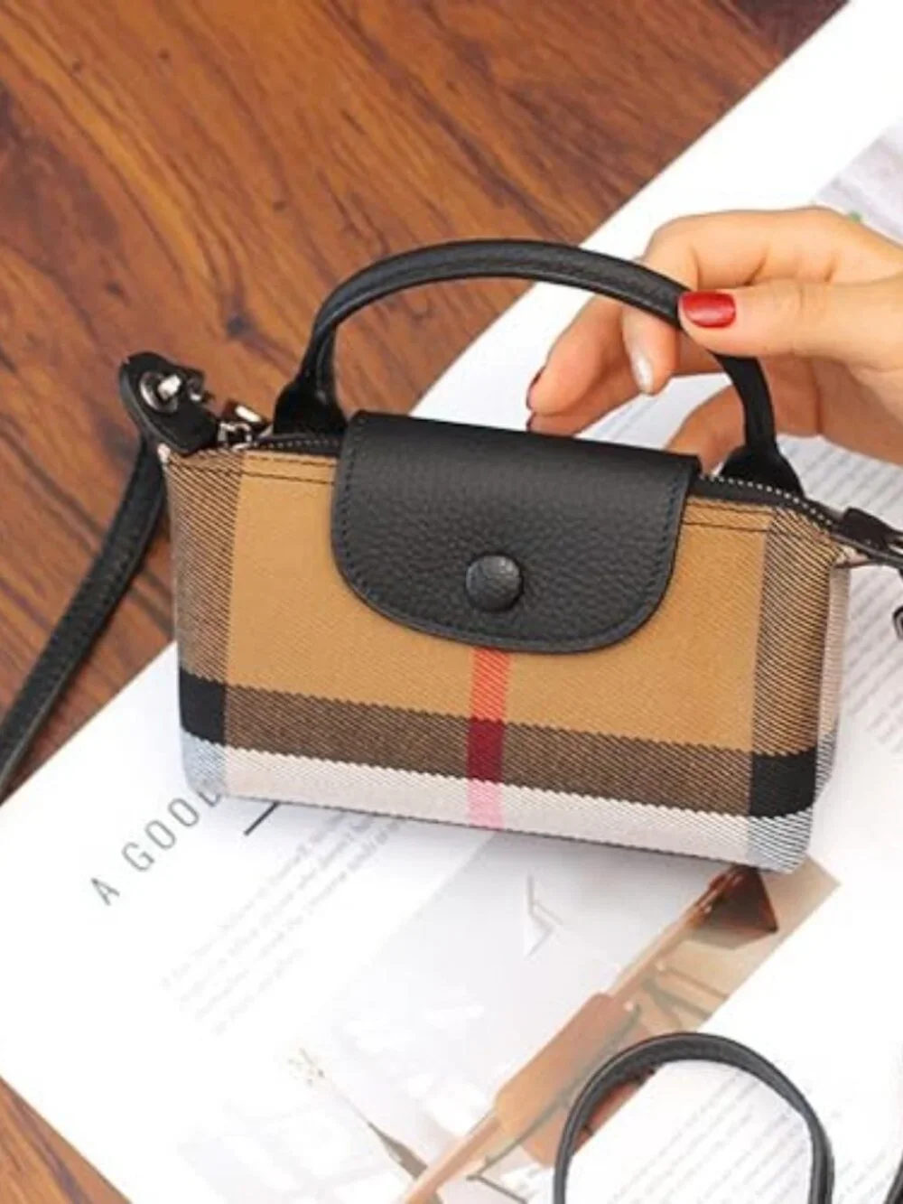 Mini Small Size Luxury Plaid Women's Top Handle Handbag Canvas and Leather